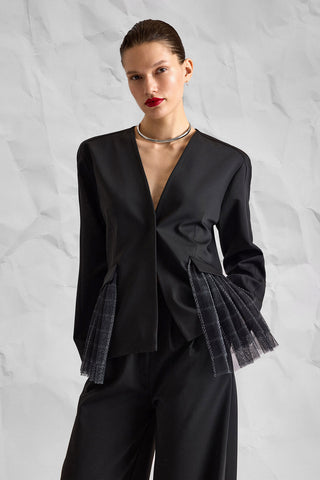 Majesté Atelier No. 11.5 Tailored Tulle Detail Jacket - Black