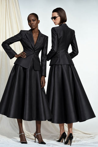 NOIR ATELIER Black Blazer & Ruffled Skirt Suit