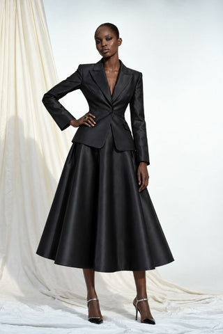NOIR ATELIER Black Blazer & Ruffled Skirt Suit