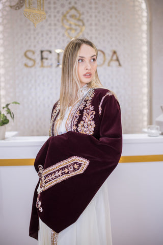 Moon Cascade Embellished Velvet Kaftan – Plum