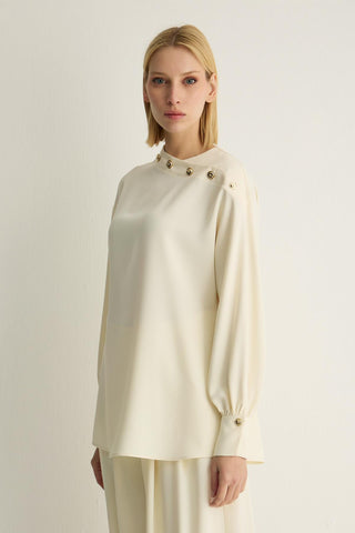 Oriana Button Detail Blouse – Ecru