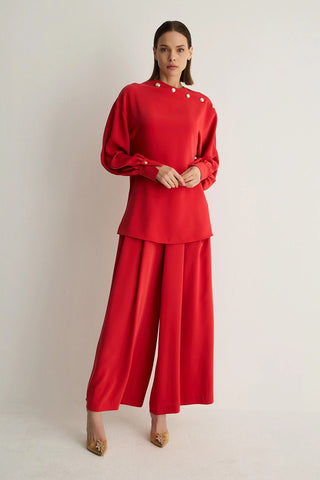 Oriana Button Detail Blouse – Red