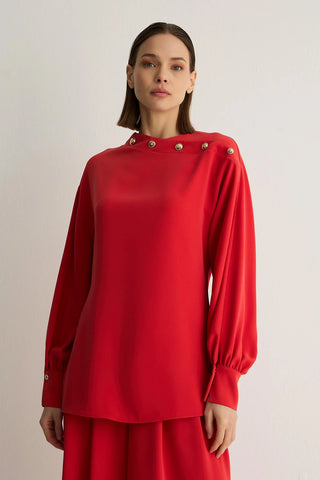 Oriana Button Detail Blouse – Red