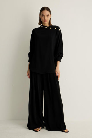 Oriana Button Detail Blouse – Black