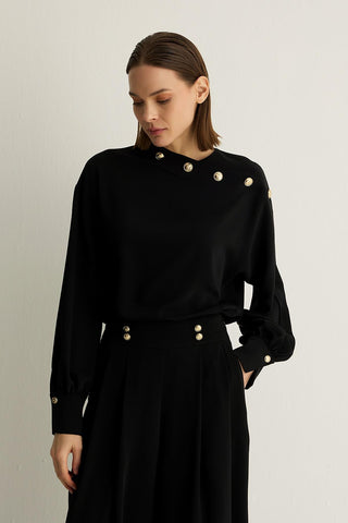 Oriana Button Detail Blouse – Black