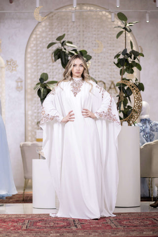 Crowned Silence Embellished Abaya – White