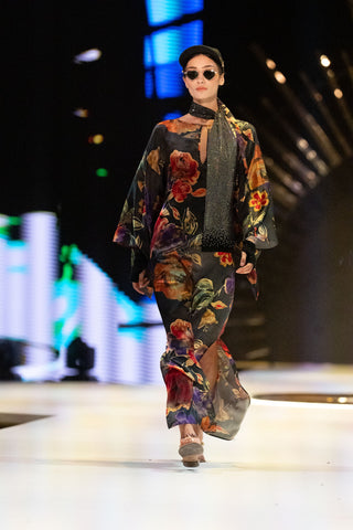Azzurra Floral Silk Kimono Kaftan – Black