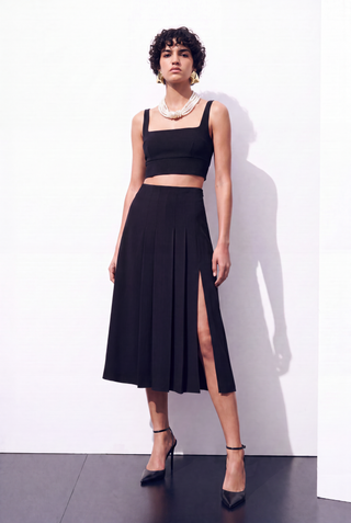 Madeline Pleated Slit Skirt