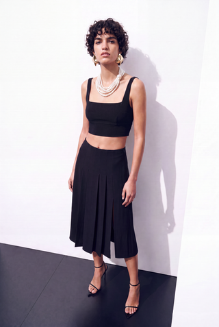 Madeline Pleated Slit Skirt