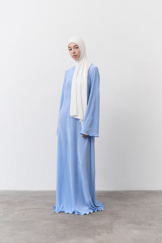 Sky Blue Plissé Modest Dress