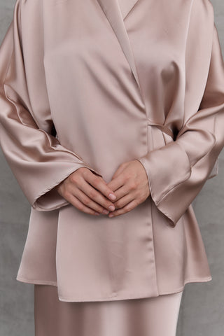 Elegant Blush Beige Two-Piece Kimono Set