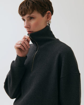 Karin Half-Zip Textured Sweatshirt – Charcoal