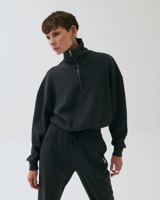 Karin Half-Zip Textured Sweatshirt – Charcoal