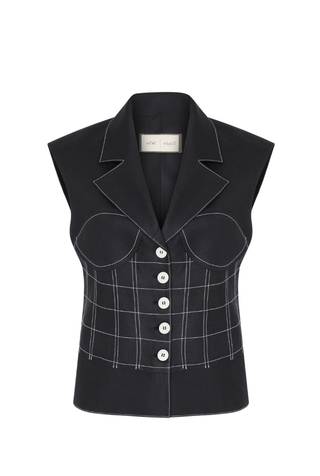 Paloma Embroidered Corset Detail 100% Linen Vest Premium