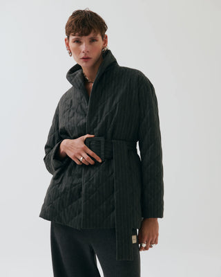Berta Belted Quilted Wool Jacket – Black