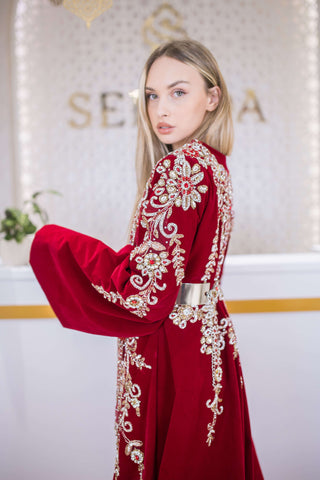 Whispered Elegance Velvet Kaftan – Red