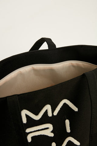 Large Black Beach Bag with Zipper CA2501-1
