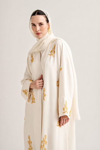 Reem Linen Abaya & Scarf – Cream