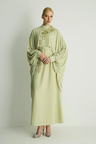 Petunia Embellished Cape Dress – Pastel Green