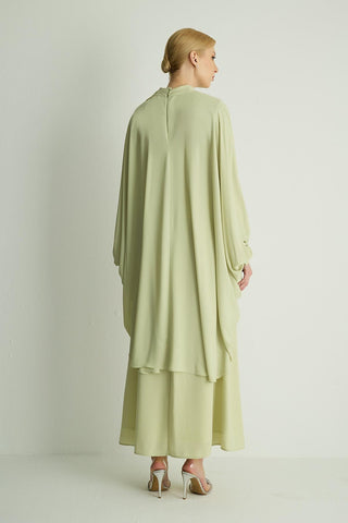 Petunia Embellished Cape Dress – Pastel Green