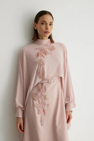 Petunia Embellished Cape Dress – Powder Pink