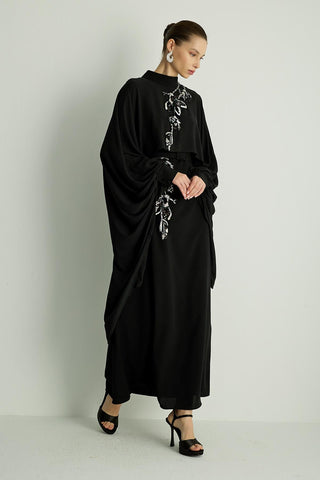 Petunia Embellished Cape Dress – Black