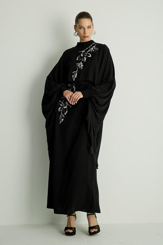 Petunia Embellished Cape Dress – Black