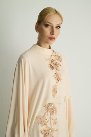 Petunia Embellished Cape Dress – Vanilla