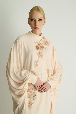 Petunia Embellished Cape Dress – Vanilla