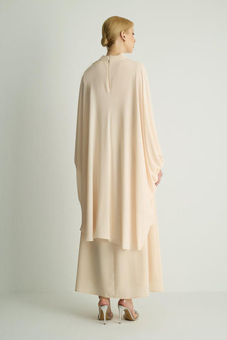 Petunia Embellished Cape Dress – Vanilla