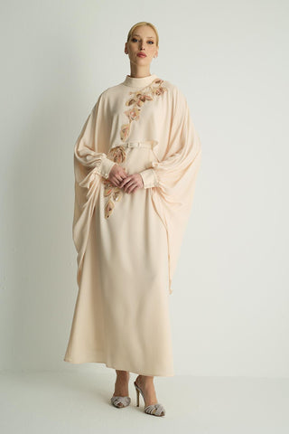 Petunia Embellished Cape Dress – Vanilla
