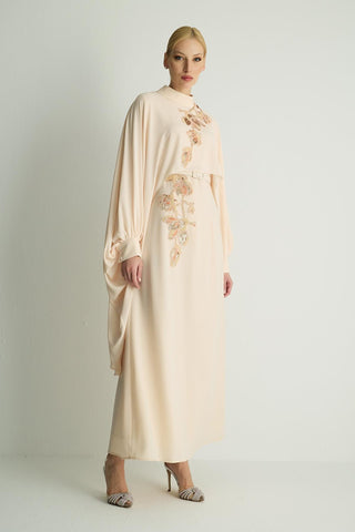 Petunia Embellished Cape Dress – Vanilla