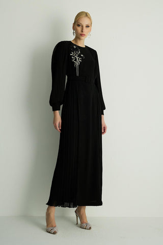 Rozanna Pleated Panel Dress – Black