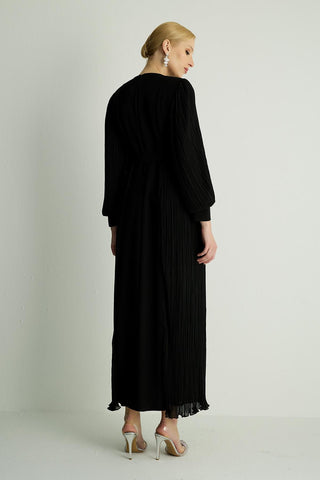 Rozanna Pleated Panel Dress – Black
