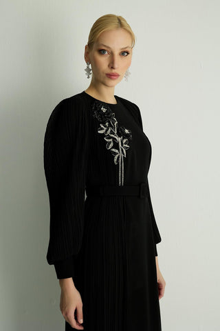 Rozanna Pleated Panel Dress – Black
