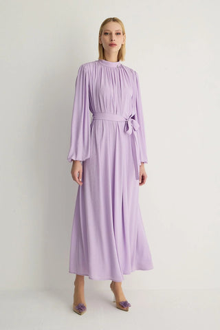 Veluna Embellished Pleated Dress – Lilac
