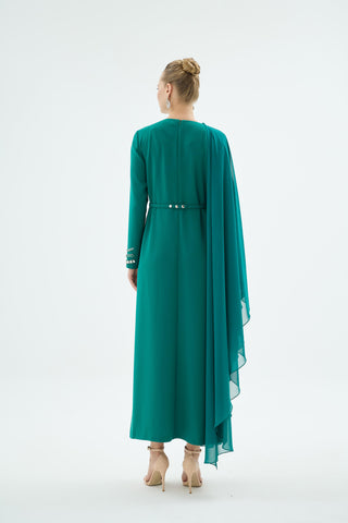 Pais Embellished Cape Dress – Emerald