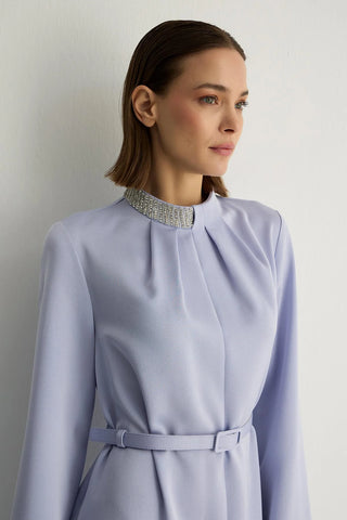 Lotus Embellished Collar Dress – Lavender