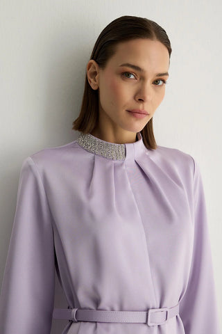 Lotus Embellished Collar Dress – Lilac