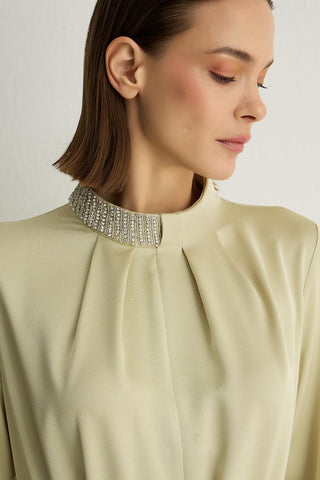 Lotus Embellished Collar Dress – Pastel Green