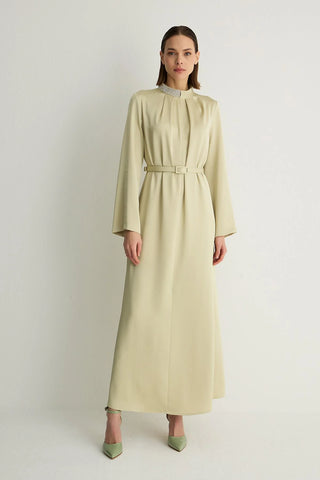 Lotus Embellished Collar Dress – Pastel Green