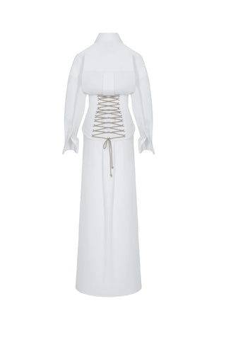 Lia Shirt Dress with Corset Detail – White