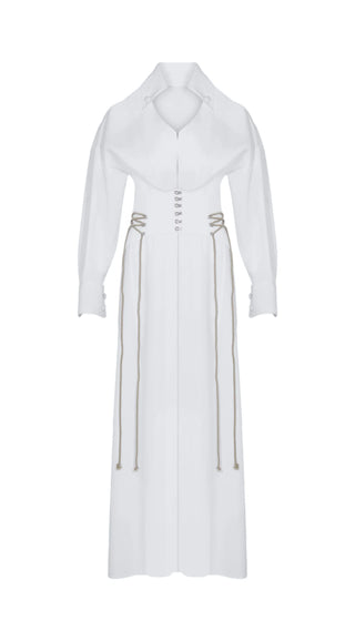 Lia Shirt Dress with Corset Detail – White