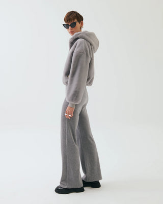 Anya Faux Fur Cropped Hoodie – Gray