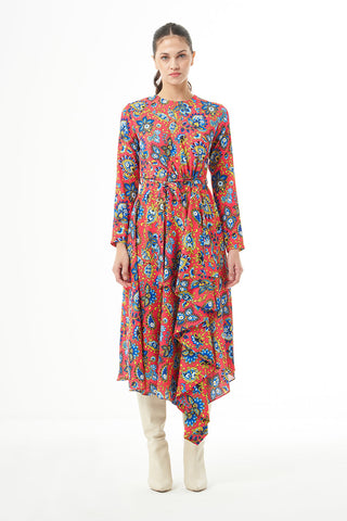 Mizalle Long Sleeve High Neck Midi Dress
