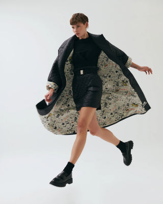 Jessica Quilted Embroidered Coat – Black