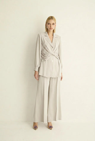 Nadia Draped Waist Tailored Jacket – Stone