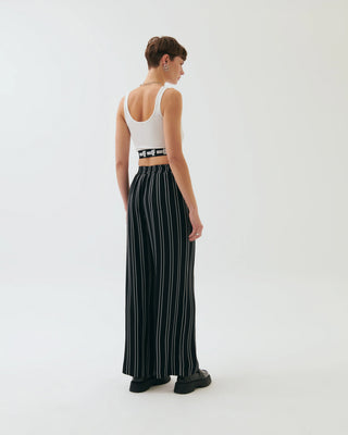 Lupita Striped Wide-Leg Pants – Black