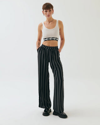 Lupita Striped Wide-Leg Pants – Black