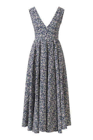 Harlow Navy-Yellow Small Floral Print Dress - Premium Cotton